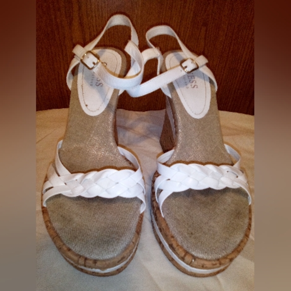 Guess White Women's 5 Inch Open Toe Wedges Size 6.5